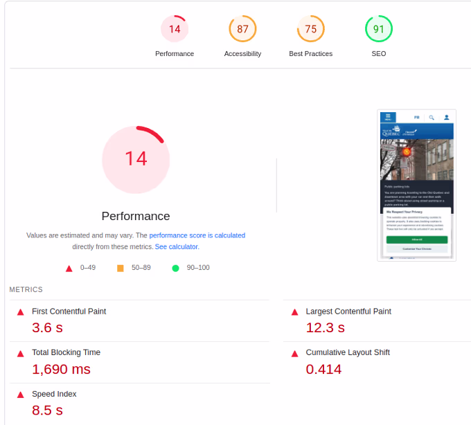 Quebec page speed